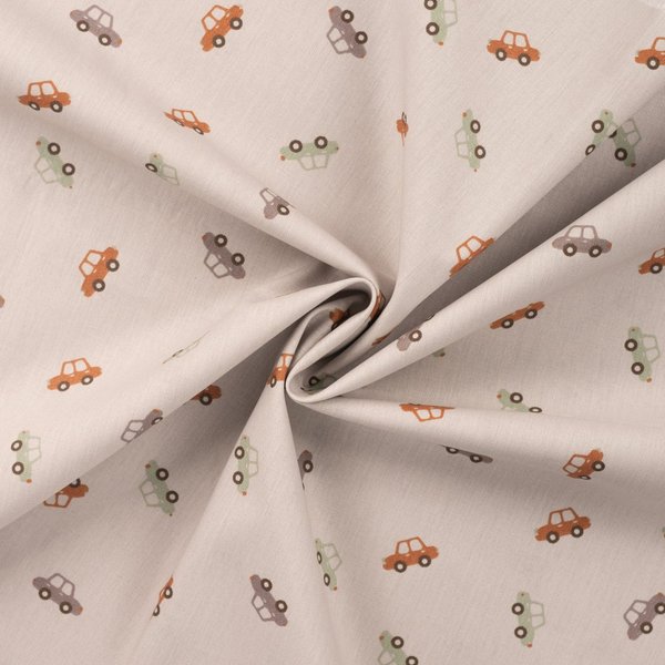 Tissu Popeline De Coton Imprimé Mini Voiture Beige - Mondial Tissus-image