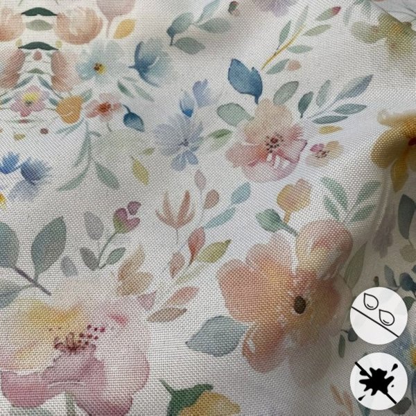 Toile Polyester AntitâChe DéPerlante Fleurs Aquarellees Multico - Mondial Tissus-image
