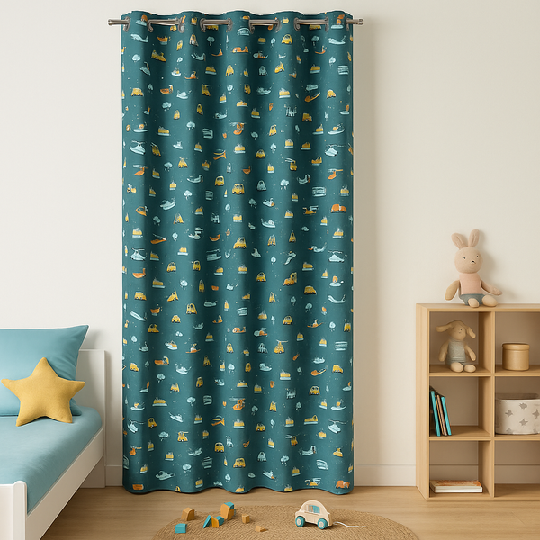 Rideau Enfant Voitures Bleu Canard 140 X 250Cm - Mt - Mondial Tissus-image