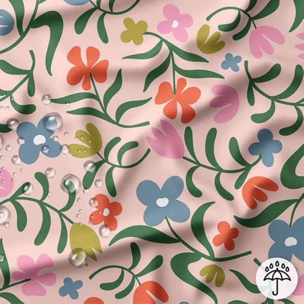 Tissu ImperméAble Rose PâLe Fleurs Joyeuses Multicolores - Domotex - Mondial Tissus-image