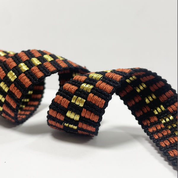 Sangle Damier Lurex Terracotta 30Mm - Mondial Tissus-image