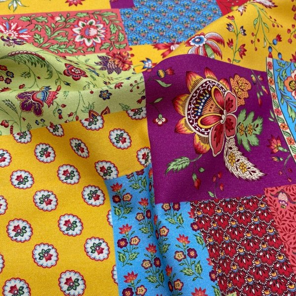 Tissu Cretonne Imprimé Patchwork ProvençAl Multico - Mondial Tissus-image