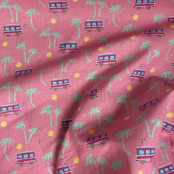 Tissu Coton Imprimé Malibu Rose - Mondial Tissus-image