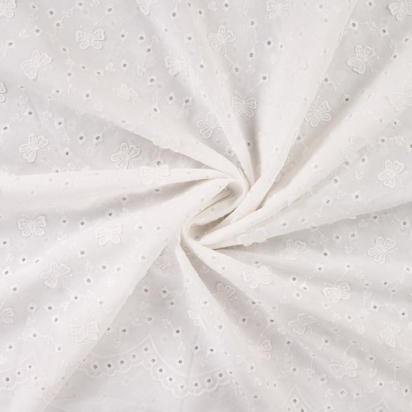 Tissu Popeline Coton Papillon Brodé éCru - Mondial Tissus-image