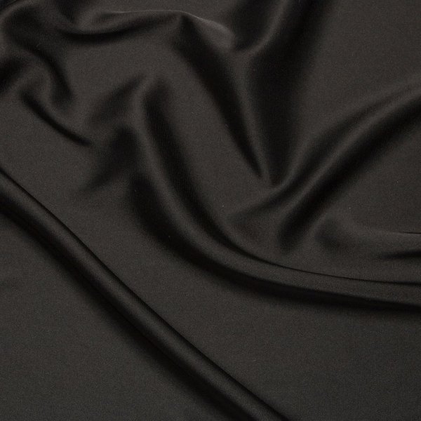 Tissu Satin De Polyester Stretch Uni Noir - Mondial Tissus-image