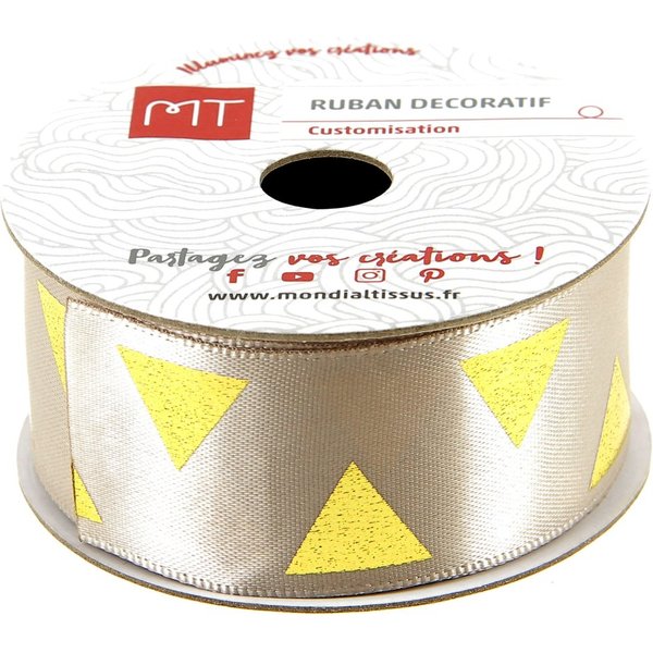 Bobine Ruban Satin Triangles DoréS 3,5 M X 25 Mm - Mt - Mondial Tissus-image