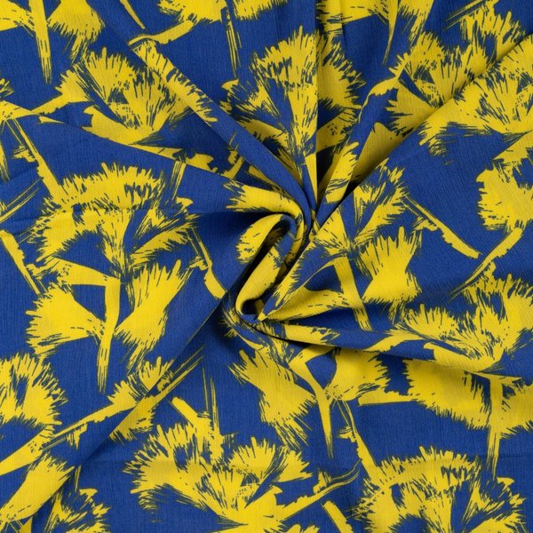 Tissu CrêPe Viscose Imprimé Fleuri Bicolore Bleu - Mondial Tissus-image