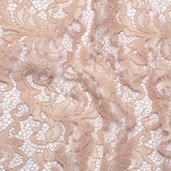 Tissu Dentelle Guipure Arabesque Bord Festonné Rose Nude - Mondial Tissus-image