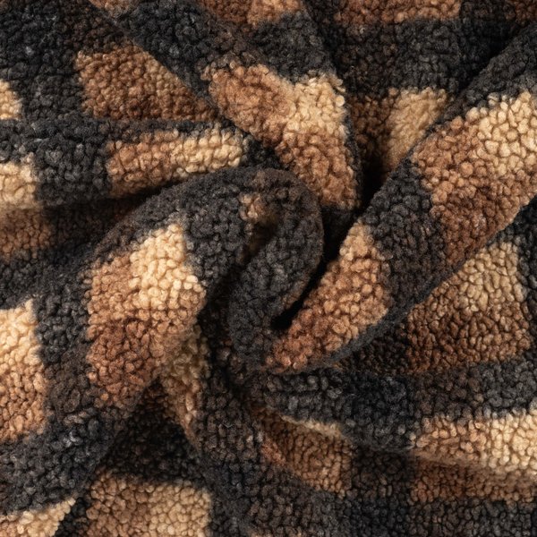 Tissu Bouclette Imprimé Carreaux Marron - Mondial Tissus-image