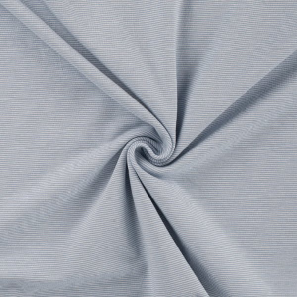 Maille Jersey Coton Rayure Fine 1Mm éCru Et Bleu Clair - Mondial Tissus-image