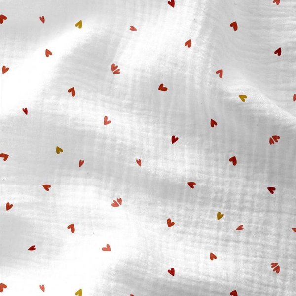 Tissu Double Gaze Imprimé Petit Coeur Rouge Blanc - Domotex - Mondial Tissus-image