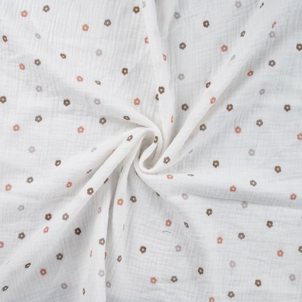 Tissu Double Gaze Imprimé Mini Fleur Blanc - Mondial Tissus-image
