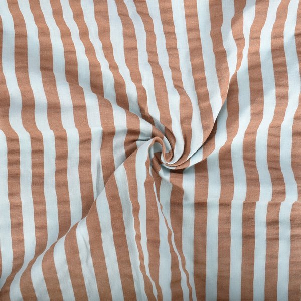 Tissu Seersucker Rayé Bicolore Menthe Chocolat - Domotex - Mondial Tissus-image