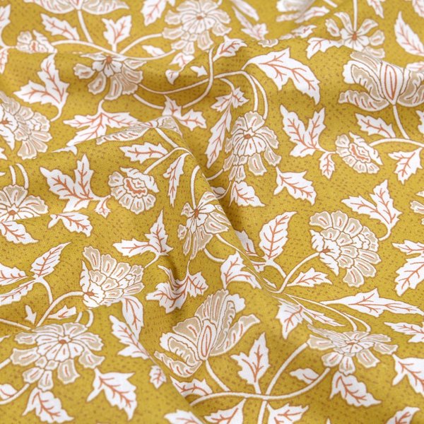 Tissu Cretonne Motifs Fleur Indienne Moutarde - Mondial Tissus-image