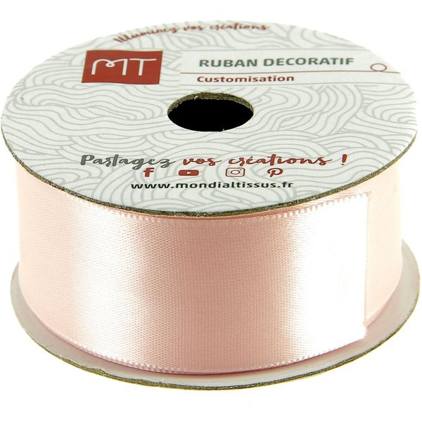 Bobine Satin Ruban Rose Poudré 4M X 25 Mm - Mt - Mondial Tissus-image