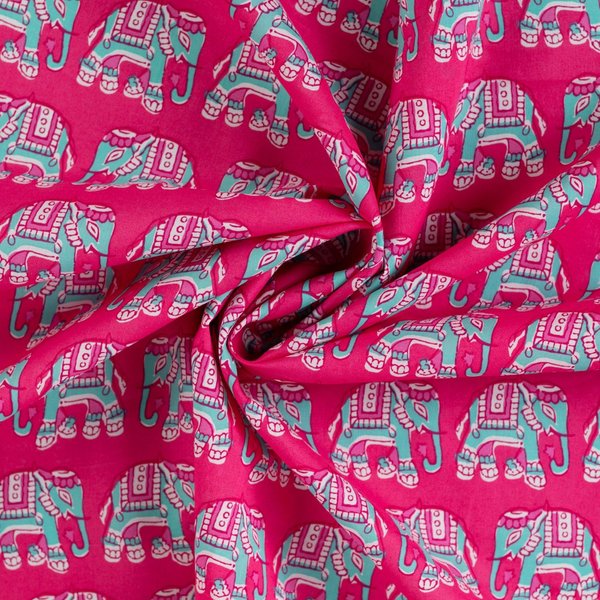 Tissu Voile Coton Imprimé éLéPhant Rose - Mondial Tissus-image