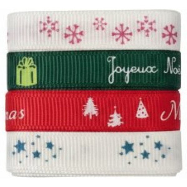 Lot De 4 Rubans Message NoëL 10 Mm X 0,9 M M - Mondial Tissus-image