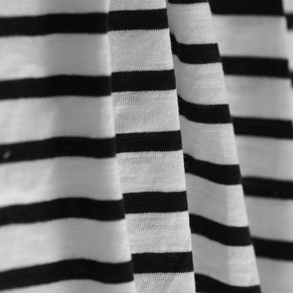 Tissu Maille Jersey Coton Rayures Noir Blanc - Mondial Tissus-image