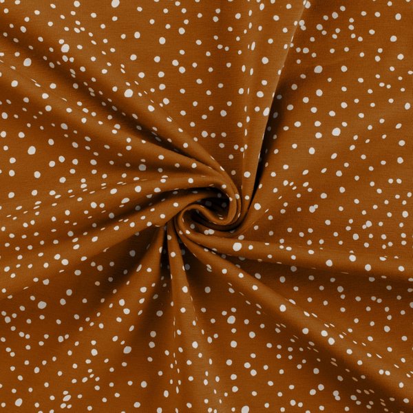 Maille Jersey Coton ImpriméE Multi Pois Blanc Camel - Mondial Tissus-image