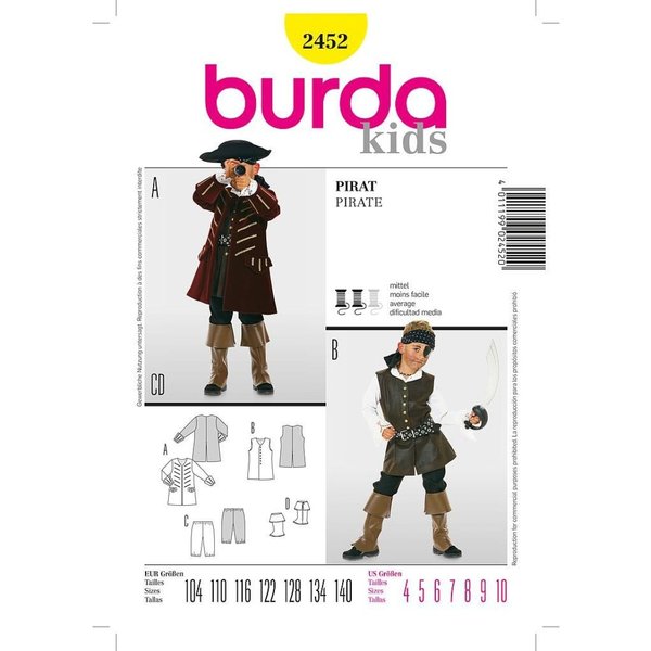 Patron Burda 2452 Costume Historique Pirate 4 à 10 Ans - Burda - Mondial Tissus-image