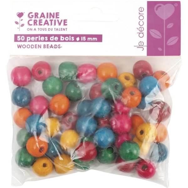 Sachet 50 Perles Bois Multico 15Mm - Graine Créative - Mondial Tissus-image