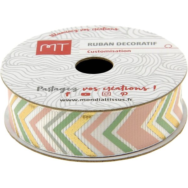 Bobine Ruban Gros Grain Chevrons 16 Mm X 4 M Mt - Mt - Mondial Tissus-image