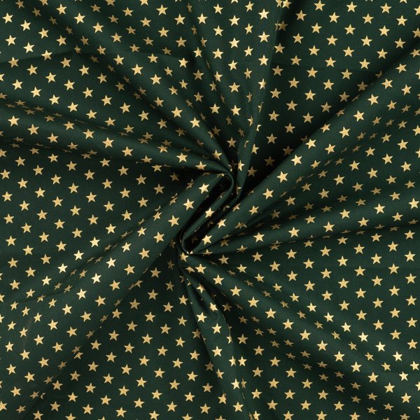 Tissu Popeline Coton Foil Imprimé éToile Doré Vert - Mondial Tissus-image