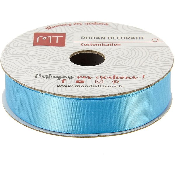 Bobine Ruban Satin Bleu Turquoise 6M X 13 Mm - Mt - Mondial Tissus-image