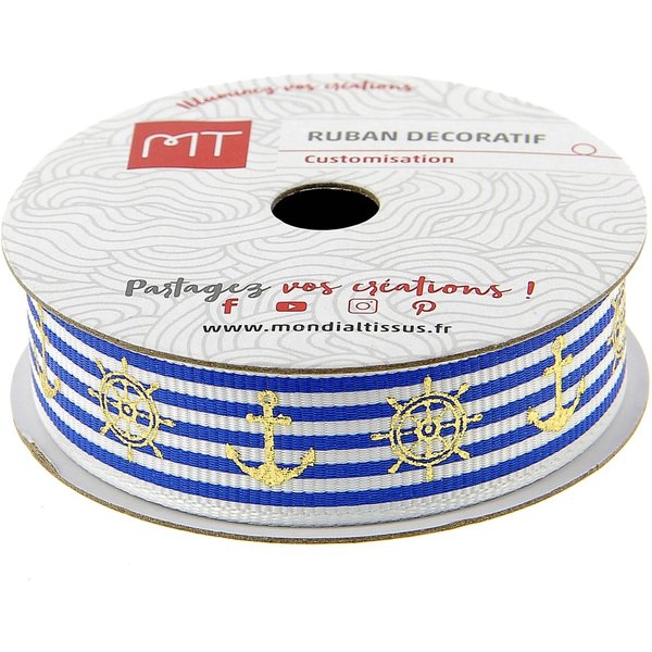 Bobine Ruban Gros Grain Ancres 16 Mm X 3M Mt - Mt - Mondial Tissus-image
