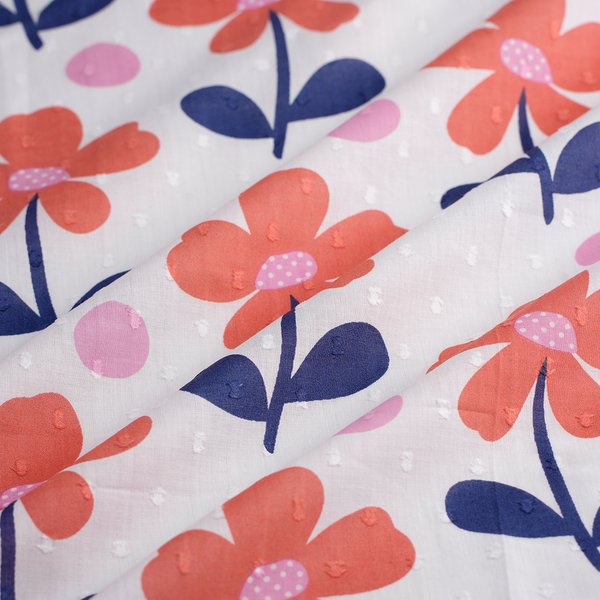 Tissu Plumetis Coton Grande Fleur NaïVe Bleu Blanc Rouge - MT - Mondial Tissus-image