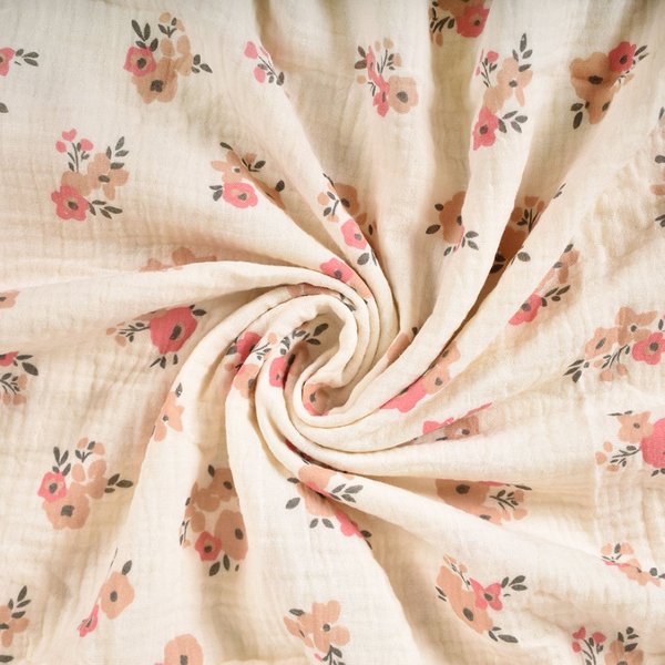 Tissu Double Gaze Petits Bouquets éCru - Domotex - Mondial Tissus-image
