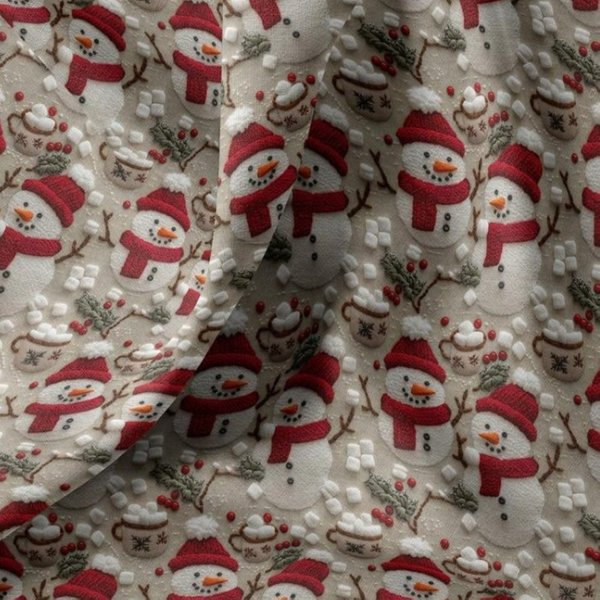 Tissu Cretonne De NoëL Digital 3D Bonhomme De Neige Blanc - Domotex - Mondial Tissus-image