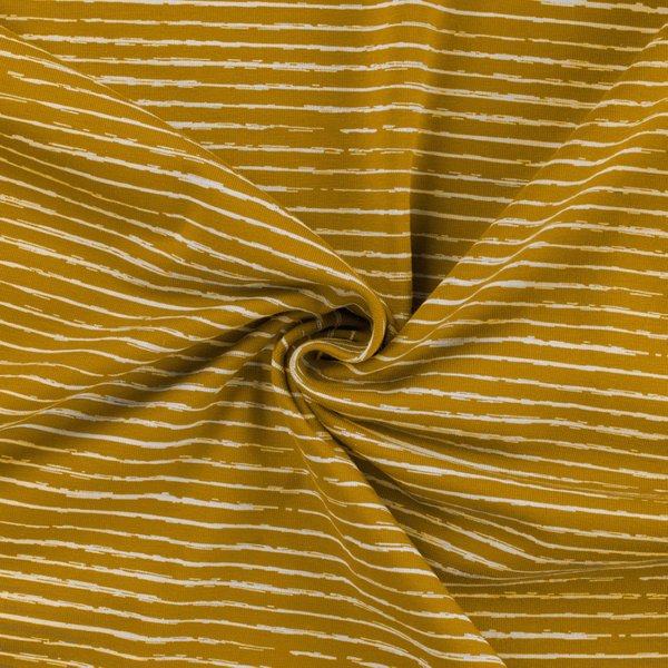 Maille Jersey Coton ImpriméE Rayures Crayonnees Blanches Ocre - Mondial Tissus-image