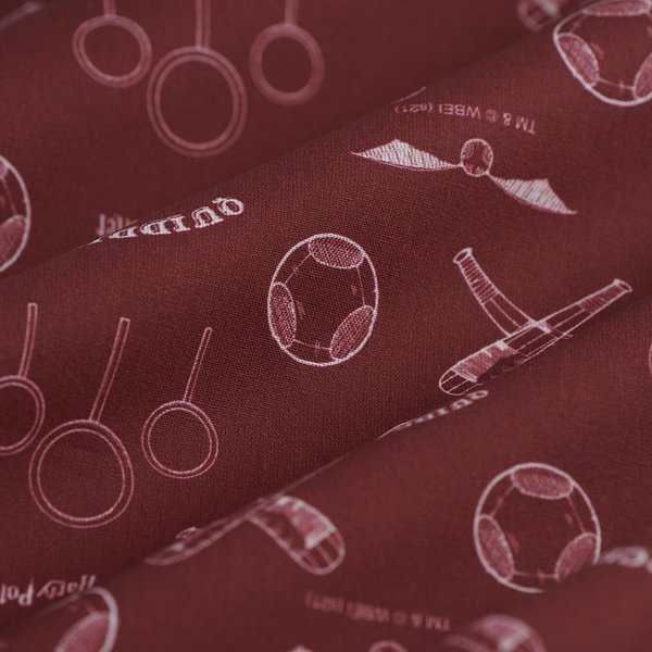 Tissu Cretonne Quidditch Harry Potter Rouge Bordeaux - Mondial Tissus-image