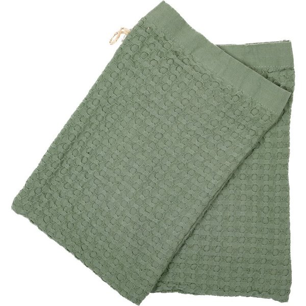 Lot De 2 Gants De Toilette Nid D'abeille Kaki 15X21 - Mt - Mondial Tissus-image