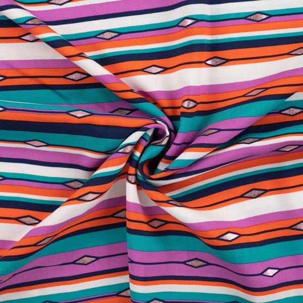 Tissu Viscose Chally Imprimé Rayures Losange Doré Multico - Mondial Tissus-image
