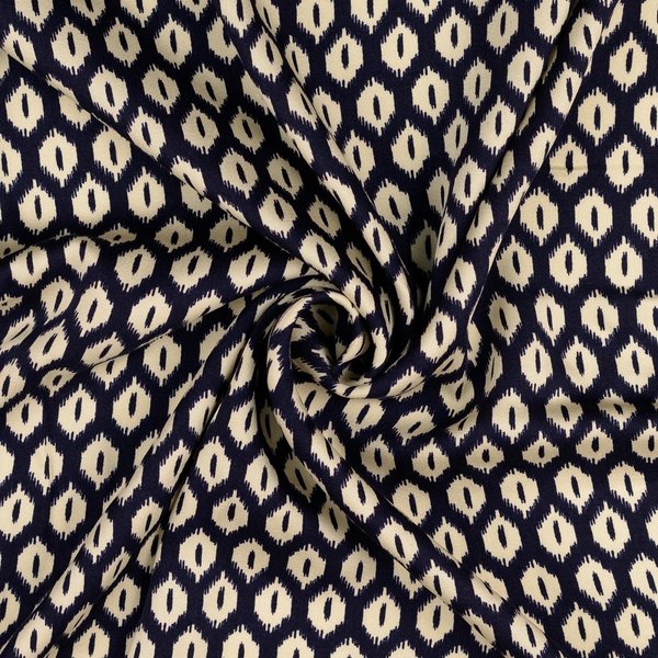 Tissu Satin De Viscose Imprimé Ikat GéOméTrique Bleu - Mondial Tissus-image