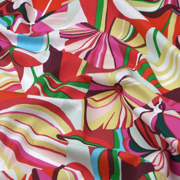 Tissu Cretonne Imprimé Fleur Xxl Pop Rouge - Mondial Tissus-image