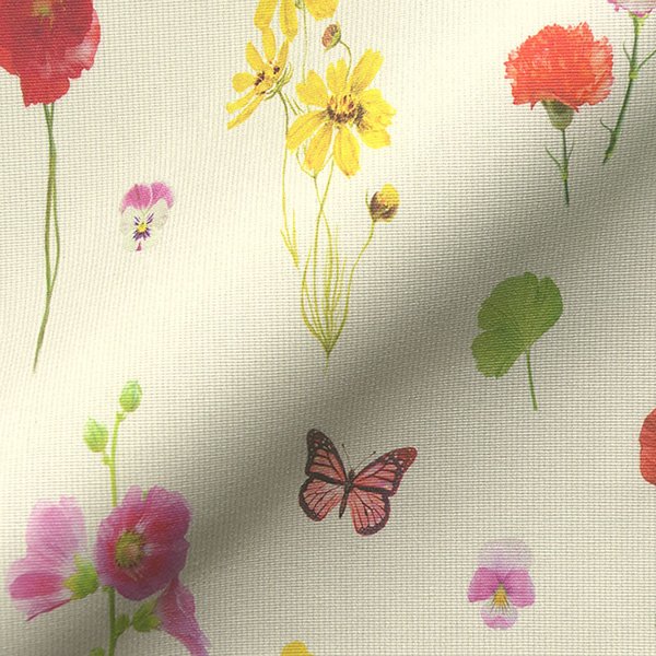 Toile Outdoor Dralon DéPerlante éCrue Papilllons Et Fleurs DéLicates - Mondial Tissus-image