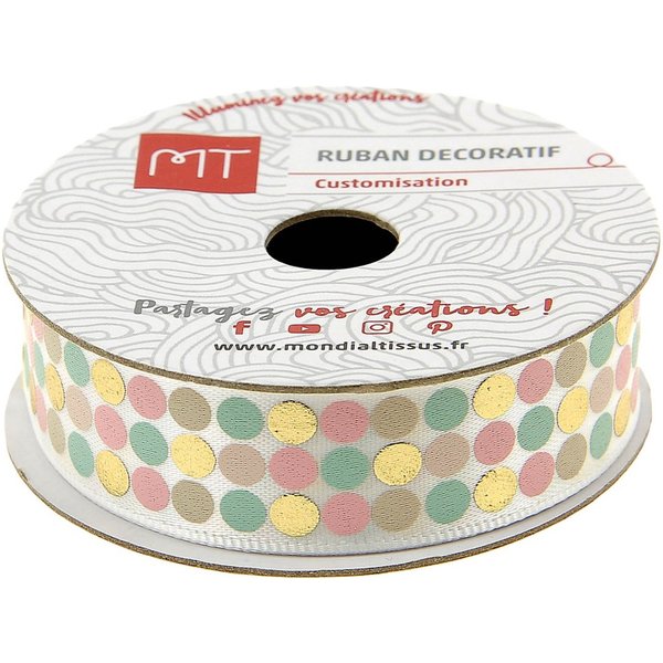 Bobine Ruban Gros Grain Points Verts Roses 16 Mm X 4 M Mt - Mt - Mondial Tissus-image