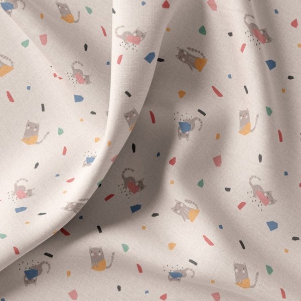 Tissu Cretonne Chaton Terrazzo Multico - Domotex - Mondial Tissus-image