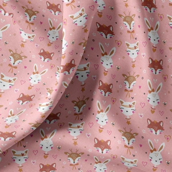 Tissu Cretonne Lapinou CœUr Rose - Domotex - Mondial Tissus-image