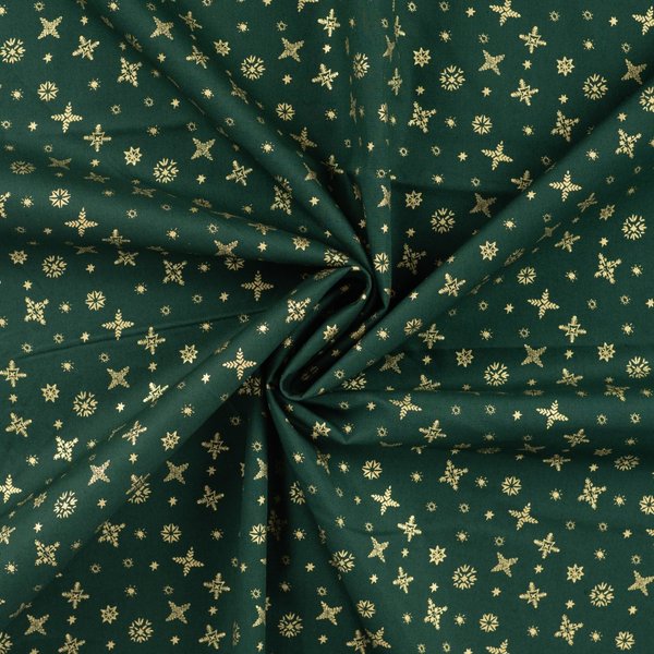 Tissu Popeline Coton Foil Imprimé Multi Flocons Vert - Mondial Tissus-image
