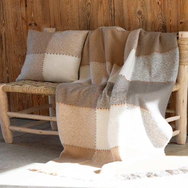Plaid Carreaux Beija Beige 130 X 180 Cm - Mondial Tissus-image