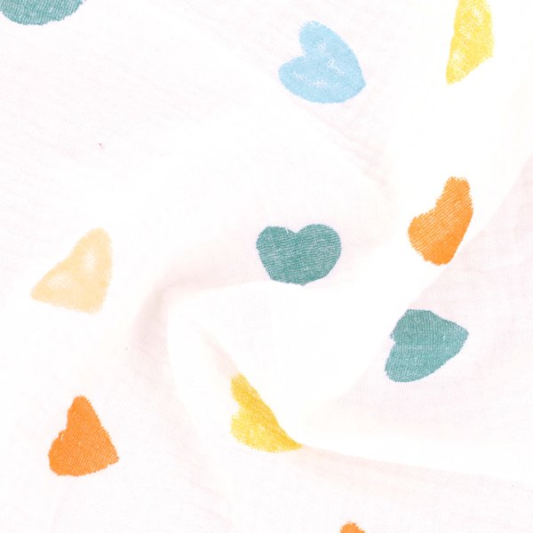 Tissu Double Gaze Blanche CœUrs Pastel - Mondial Tissus-image