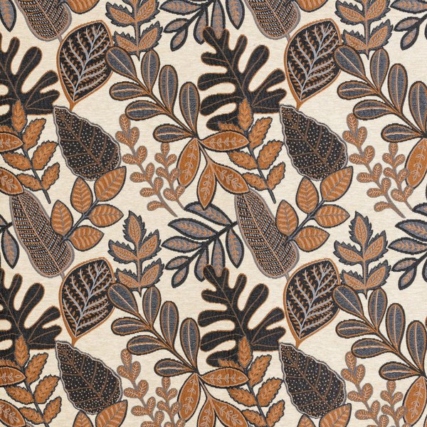 Tissu Jacquard Velours Chenille Feuillage Brun Fond éCru - Linder - Mondial Tissus-image
