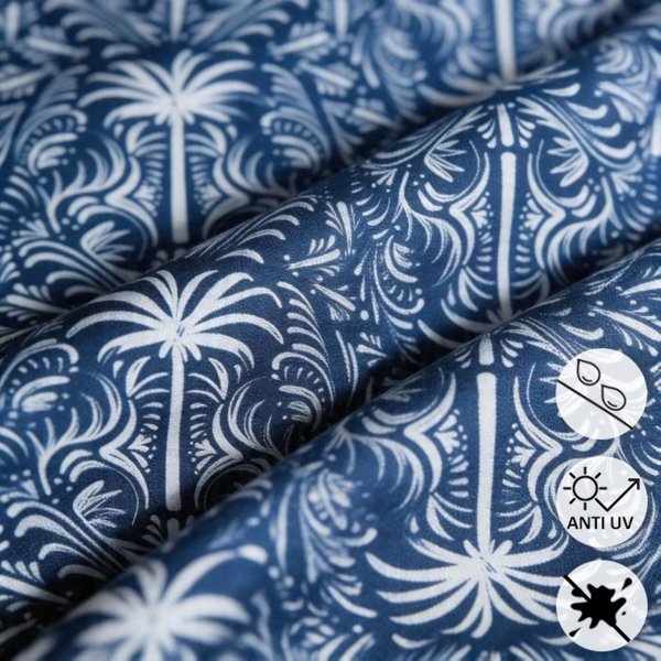 Toile BâChe Outdoor Dralon DéPerlante ImpriméE Marrakech Bleue - Mondial Tissus-image