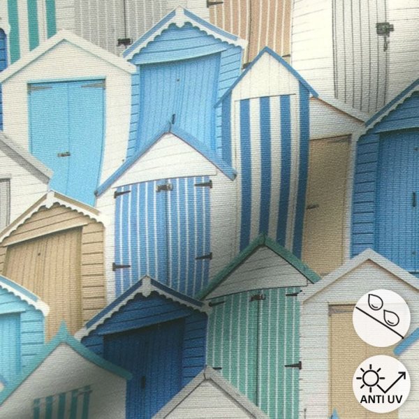 Toile Outdoor Dralon DéPerlante éCrue Cabanon Plage Bleu Beige - Mondial Tissus-image