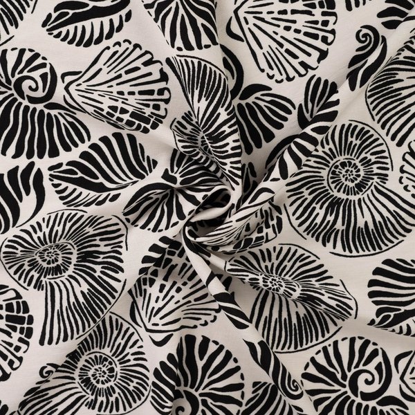 Tissu Popeline Viscose Nylon Coquillage Noir éCru - Mondial Tissus-image