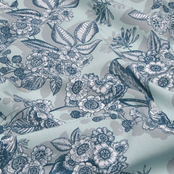Tissu Cretonne Imprimé Fleur De MûRier Bleu - Mondial Tissus-image